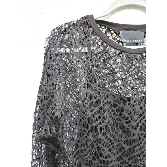 Cynthia Rowley Top Womens Medium Black Lace Sheer Mesh Goth Whimsy Web Rave 90s - Picture 4 of 8